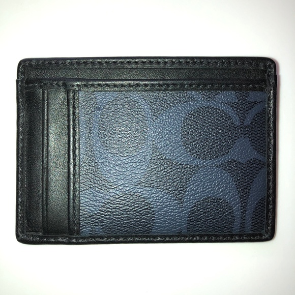 π2xHPπ COACH Slim Flat Leather Card Case / Wallet in Denim Blue & Black EUC - Picture 2 of 15